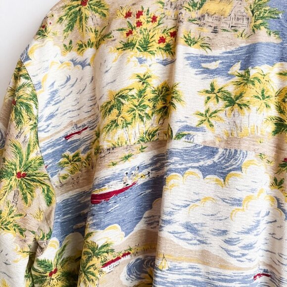 Vintage Bugle Boy Silk Blend Tropical Hawaiian Print Button Down Shirt XL - Picture 9 of 10